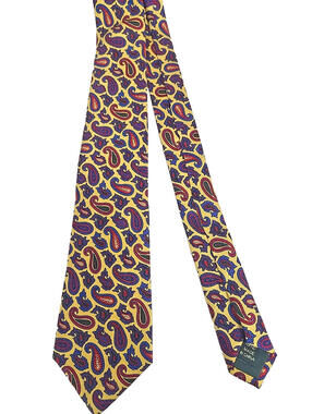 Lauren Ralph Lauren Yellow Red Blue Silk Neck Tie Blue Colorful Paisley NWT